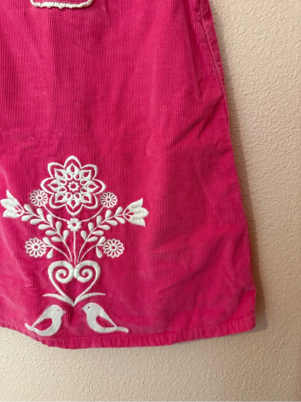 Hanna Andersson Girls Pink Embroidered Sleeveless Corduroy Dress